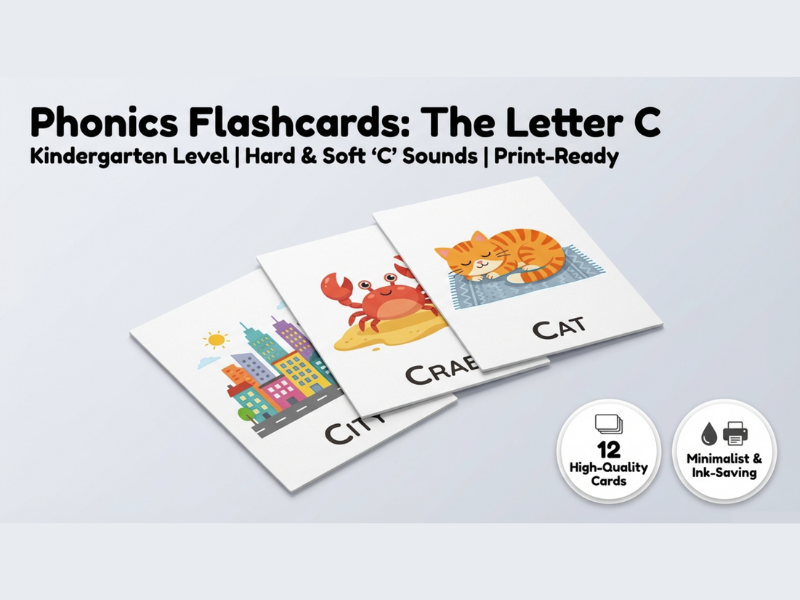 Letter C Phonics Flashcards | Hard & Soft C Sounds | Kindergarten & ESL Literacy