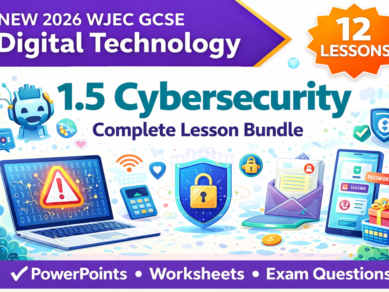 NEW 2026 WJEC GCSE Digital Technology 1.5 Cybersecurity Complete Lesson Bundle (12 Lessons)