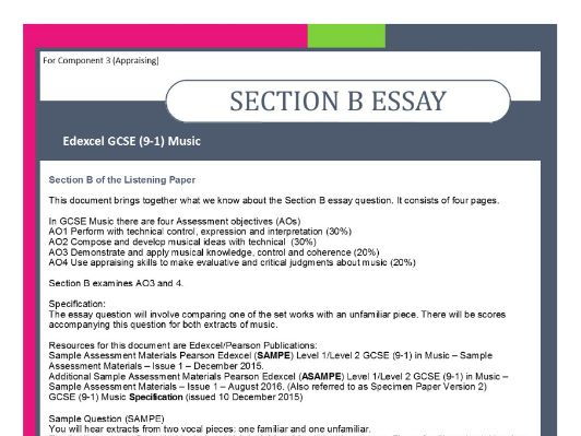 MUSIC EDEXCEL GCSE (9-1) ANALYSIS OF SECTION B - ESSAY QUESTION