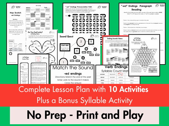 -ed Endings Ultimate Activity Bundle for ESL/ELL Phonics and Pronunciation
