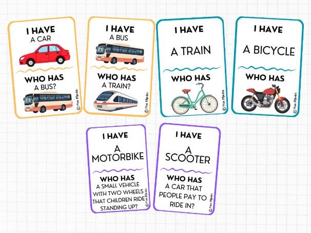 I Have Who Has Transportation Vocabulary Game | ESL Speaking and Listening Activity | Vehicles
