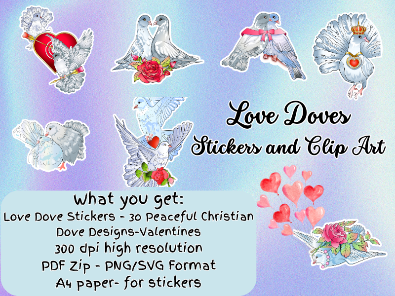 Love Dove Valentine Clip Art & Stickers – A sweet and symbolic collection of dove illustrations