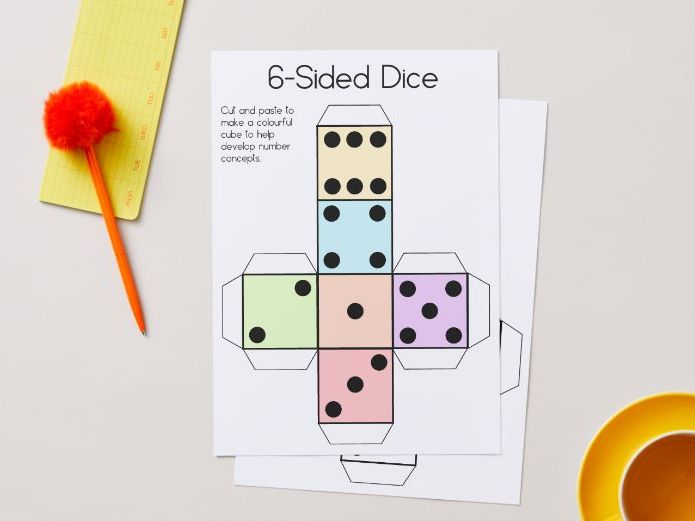 Colourful Dice Cube Net – Cut, Fold & Build a 6-Sided Dice (EYFS / KS1 Maths Resource)