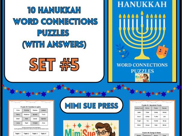 10 Hanukkah Word Connections Puzzles PKT #5 (Holiday/Party Game)