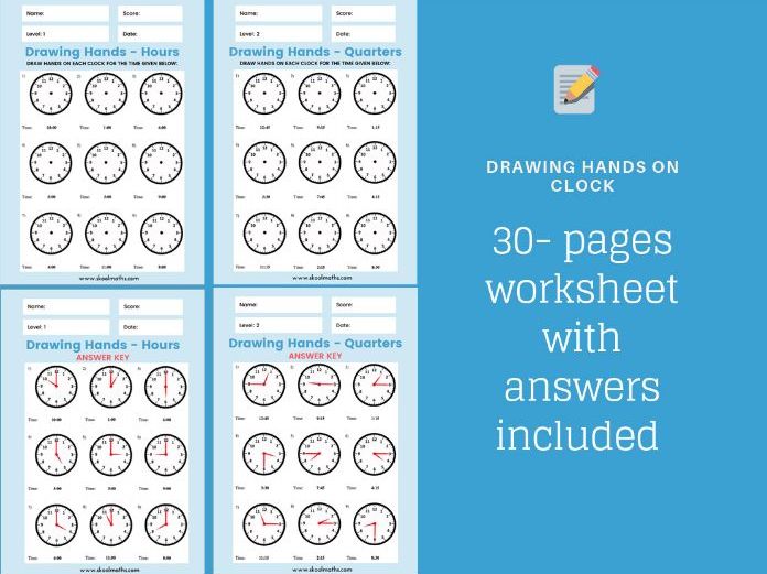 Drawing Hands on a Clock Worksheet Teaching Resources