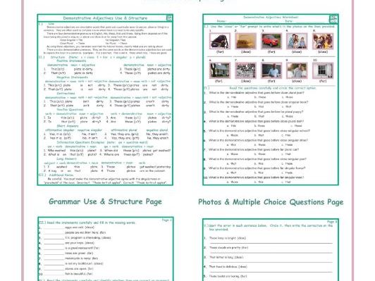 Demonstrative Adjectives Grammar Combo Activity Worksheets | Teaching