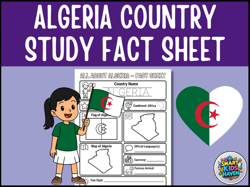 Algeria Map and Flag Country Study Research Project Geography Worksheet .