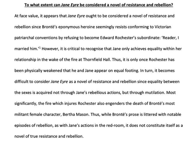 JANE EYRE EXEMPLAR ESSAY. (A* A-Level English Literature Essay)