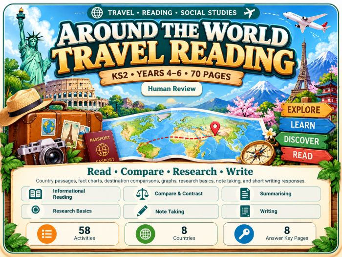 Around the World Travel Reading | KS2 Comprehension & Geography | 70 Pages
