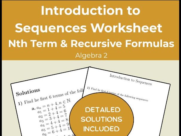 Introduction to Sequences Worksheet | Nth Term & Recursive Formulas | Algebra 2