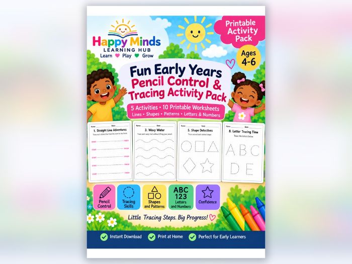 Pencil Control & Tracing Activity Pack | EYFS & Reception | Ages 4–6 | 10 Worksheets