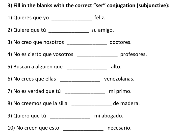 SER Subjunctive Conjugation Worksheets | El Subjuntivo