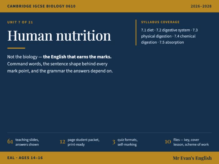IGCSE Biology 0610 U7 Human nutrition — EAL