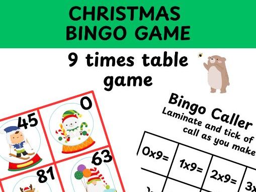 9 times table Christmas bingo game