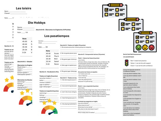 Hobbies & Opinions (French, German & Spanish) – Assessment, Mark Scheme & Self Assessment