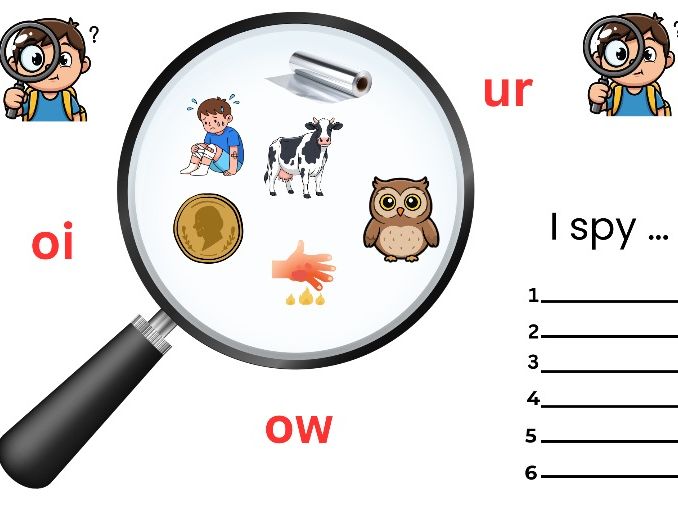 I Spy Phase 3 Digraphs – UR, OW & OI Words + Say and Write