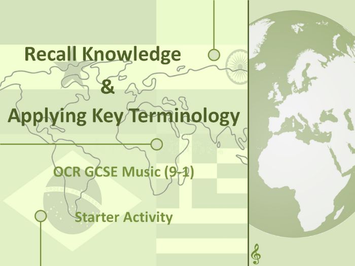 OCR GCSE Music - Recall Knowledge and Key Terminology Starter - AOS3 - Rhythms of the World