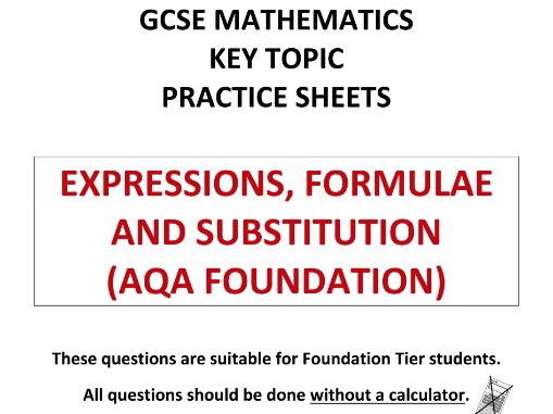 GCSE 9-1 Maths Exam Style Questions on Expressions, Formulae and Substitution (AQA Foundation)