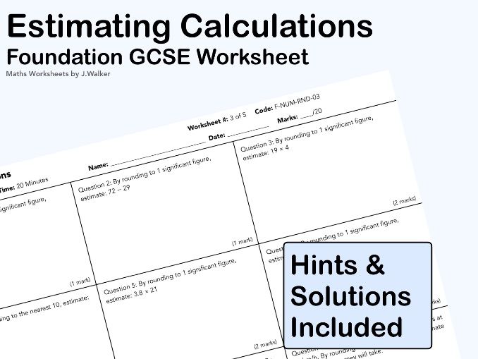 GCSE Maths Worksheet: Estimating Calculations - Foundation Tier