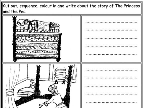 The Princess and the Pea: Sequencing and writing printable KS1