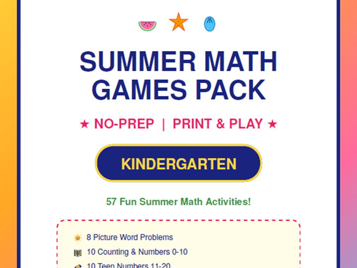 Kindergarten Summer Math Games Pack | No-Prep Printables
