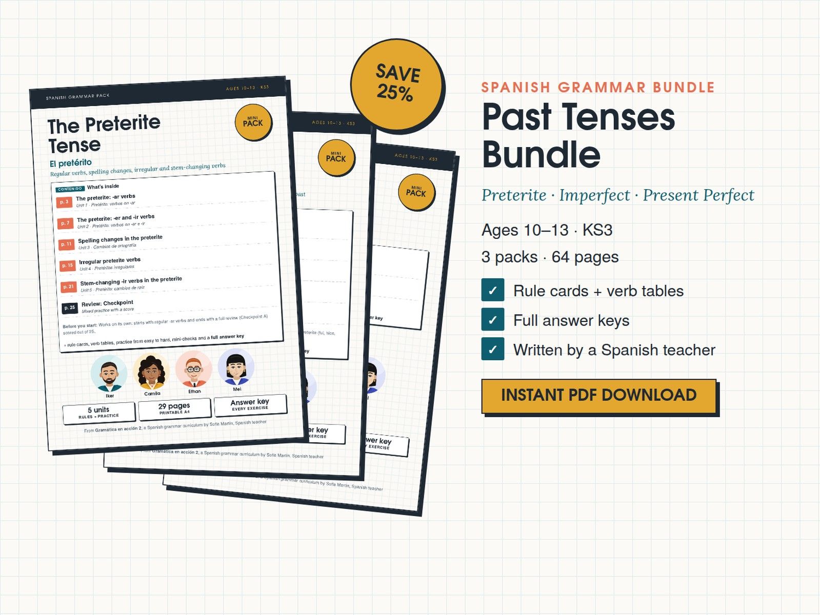 Spanish Past Tenses Bundle: Preterite, Imperfect and Present Perfect Worksheets (KS3)