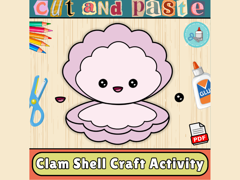 Clam Shell Craft Template-Ocean Animals Bulletin Board Craft-Summer Cut & Paste