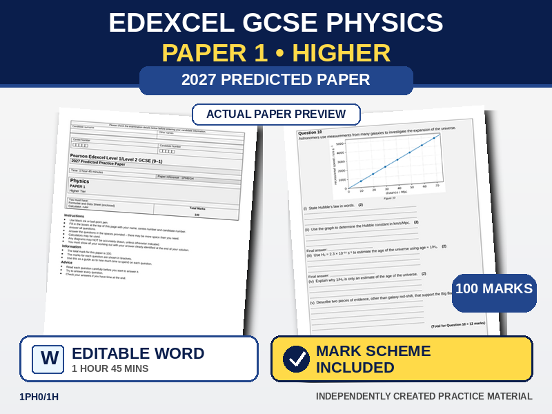 Edexcel Combined Science Physics 1 Higher Predicted Paper 2027