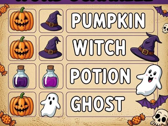 Halloween Word Scramble Worksheets for All Ages – 15 Printable Pages with 160 Spooky Words