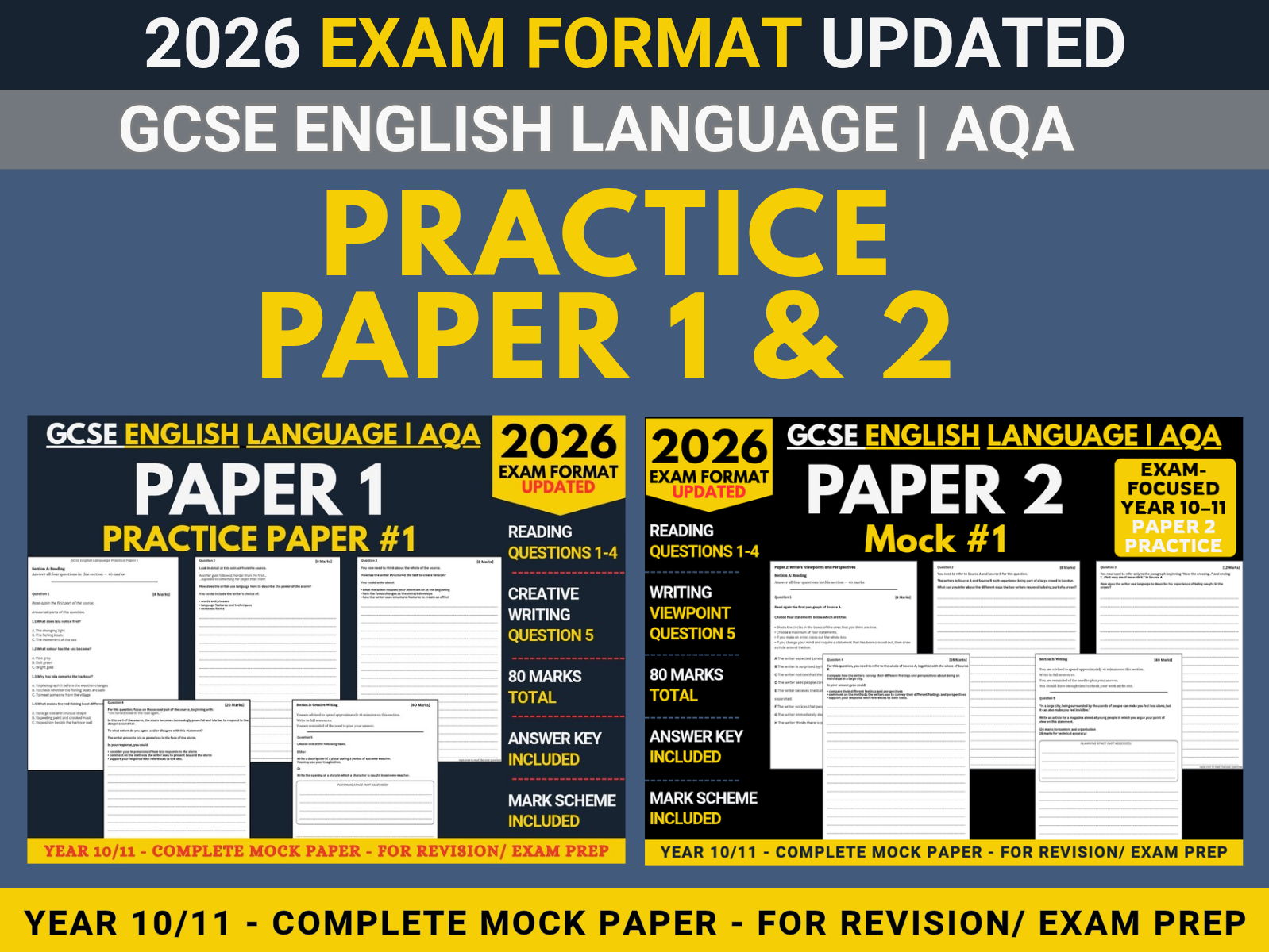 AQA GCSE English Language Paper 1 + Paper 2 Bundle | 2026 Format | Year 10/11