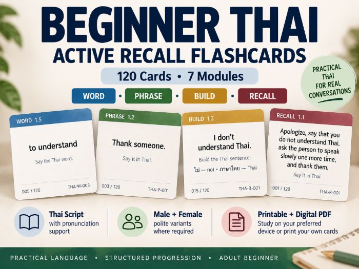 Beginner Thai Active Recall Flashcards
