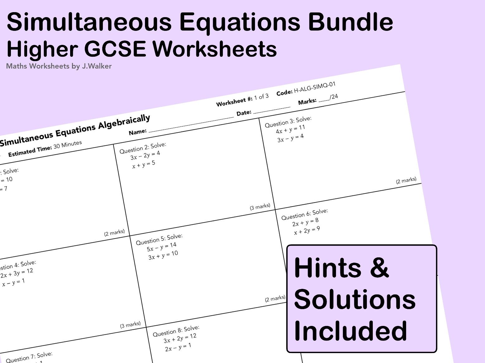 GCSE Maths: Simultaneous Equations Bundle - Higher Tier