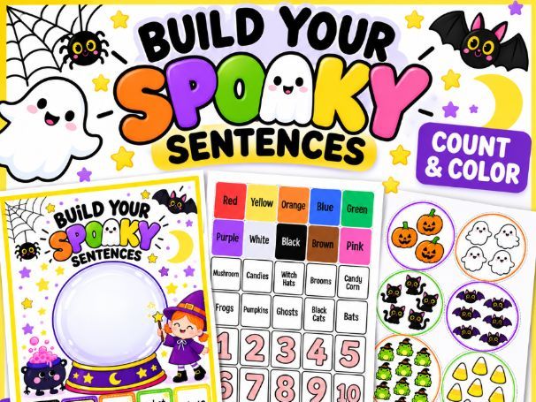 Build Your Spooky Sentences Halloween Sentence Building & Counting Game ESL