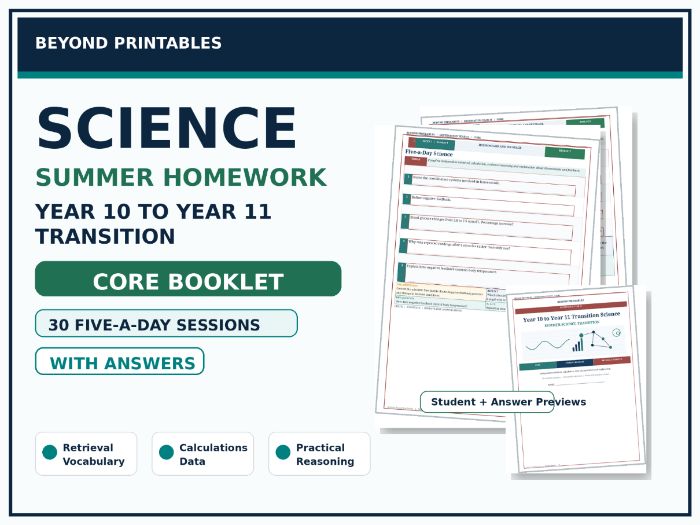 Science Summer Homework Booklet — Year 10 to Year 11 Transition — Core — With Answers