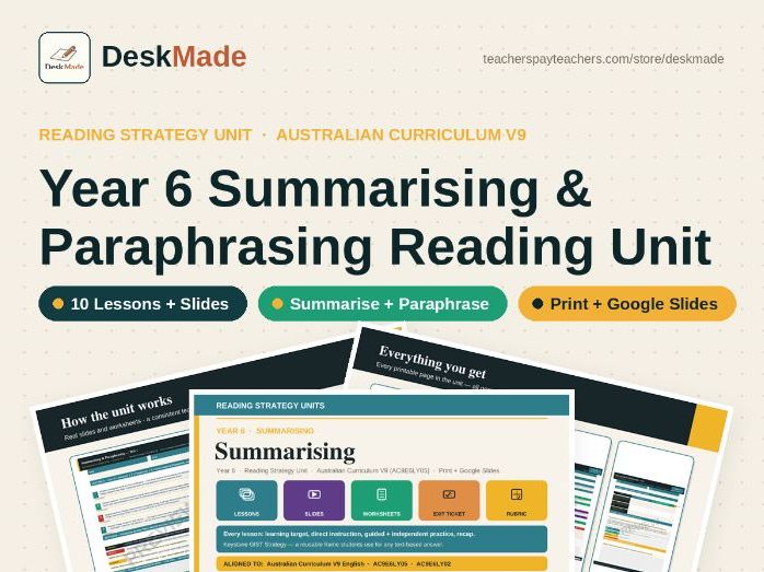 Year 6 Summarising Reading Unit | Australian Curriculum V9