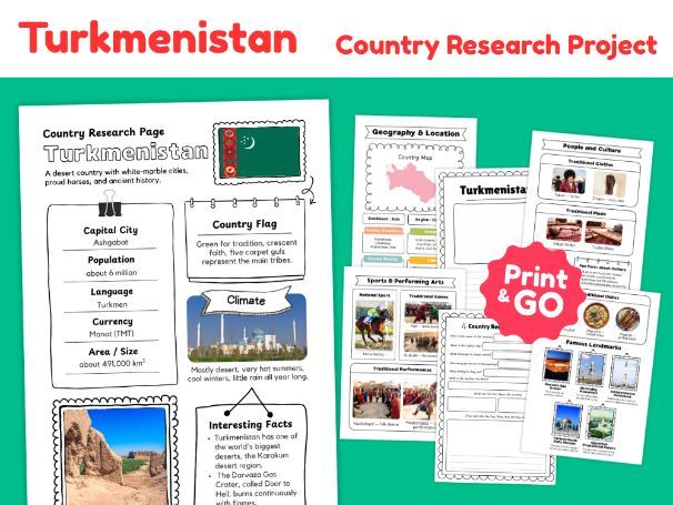 Turkmenistan Country Study Worksheets | Geography & Culture