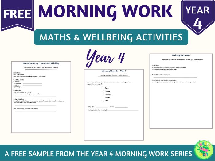 FREE Year 4 Morning Work | Maths & Wellbeing Activities | KS2