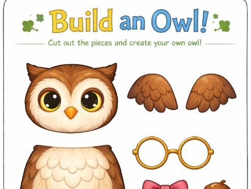 Build an Owl Fine Motor Cut and Paste Worksheet