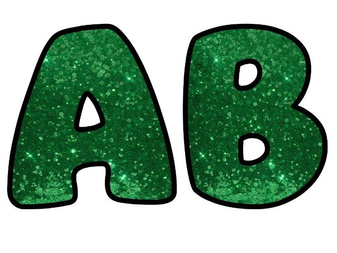 Shiny Glitter Art Green Classroom Display | Lettering Set | Whole Alphabet A-Z and 0-9