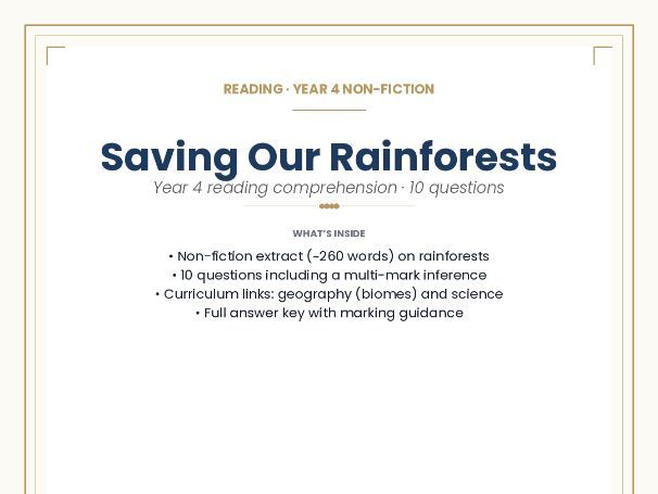 READING · YEAR 4 NON-FICTION Saving Our Rainforests