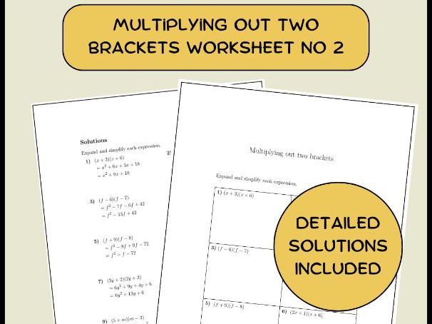 Multiplying out two brackets worksheet no 2 (with solutions)