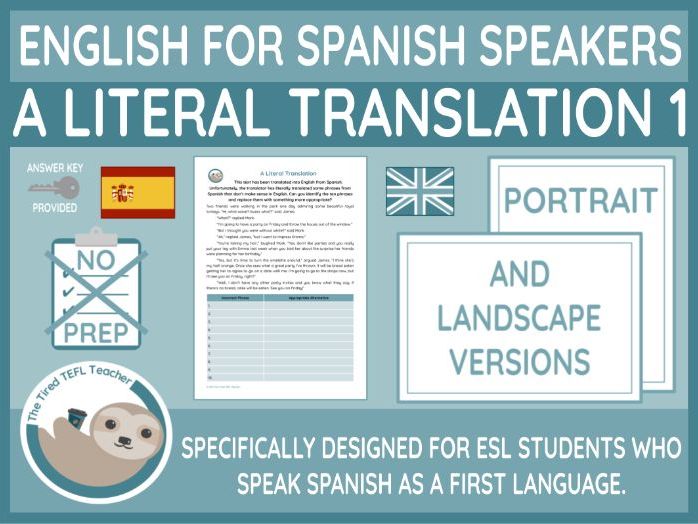 ESL Literal Translations Worksheets (for Spanish Speakers Studying Advanced English)