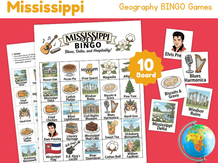 Mississippi Geography Bingo Game | State Study Printable