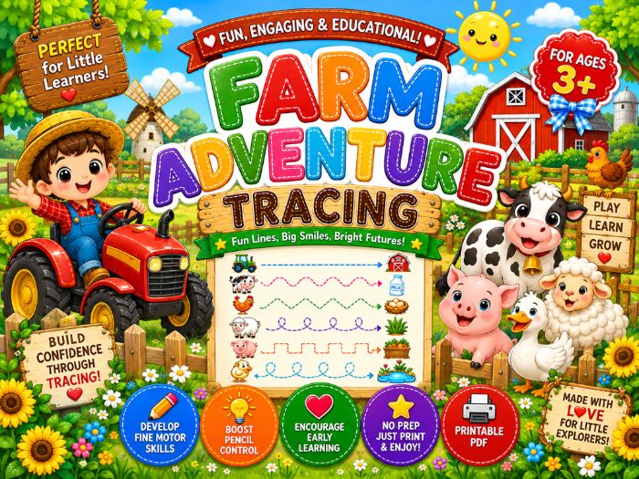 Farm Tracing Worksheets | Pre-Writing Lines, Farm Animals & Fine Motor Skills | Preschool–Grade 1