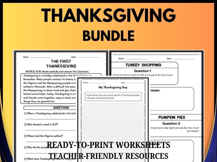 Thanksgiving Resource Bundle | Reading, Math & Writing Activities | Grades 2–8