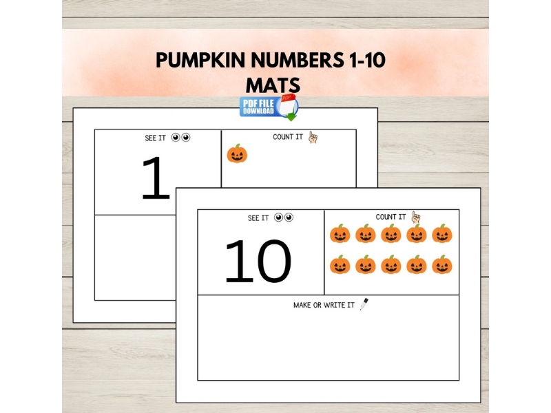 FREE Pumpkin Number Mats Counting 1-10, EYFS, Preschool, Prek & Kindergarten