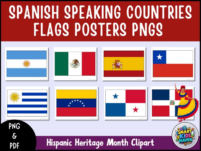 Spanish Speaking Countries Flags Posters Classroom Decor Hispanic Heritage month