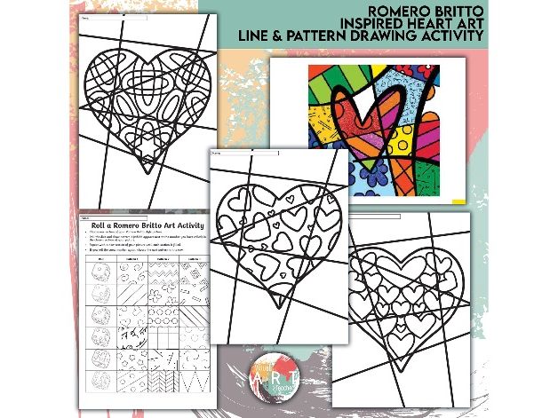 Romero Britto–Inspired Heart Art | Line & Pattern Drawing Activity (45 SHEET PACK)