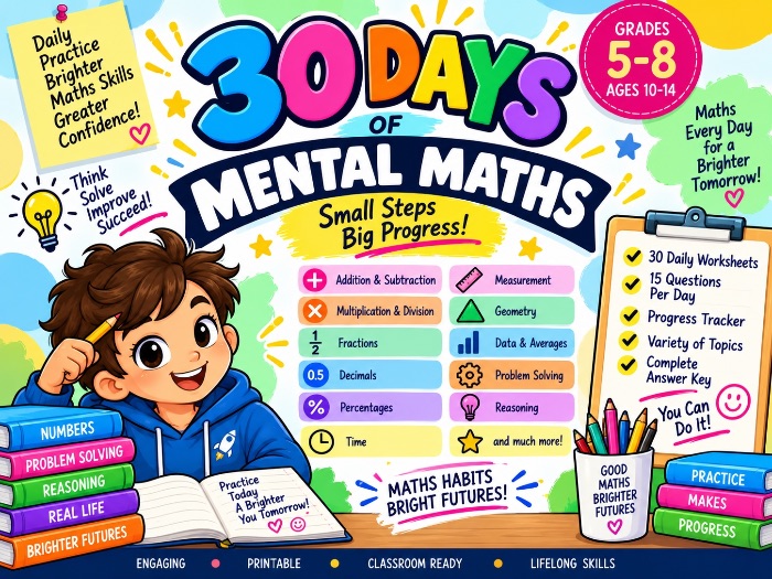 30 Days of Mental Maths, Daily Maths Practise worksheets, Number Fluency & Problem Solving