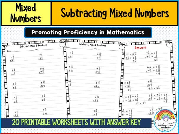 Subtracting Mixed Numbers Worksheets | Fraction & Whole Number Subtraction Practice